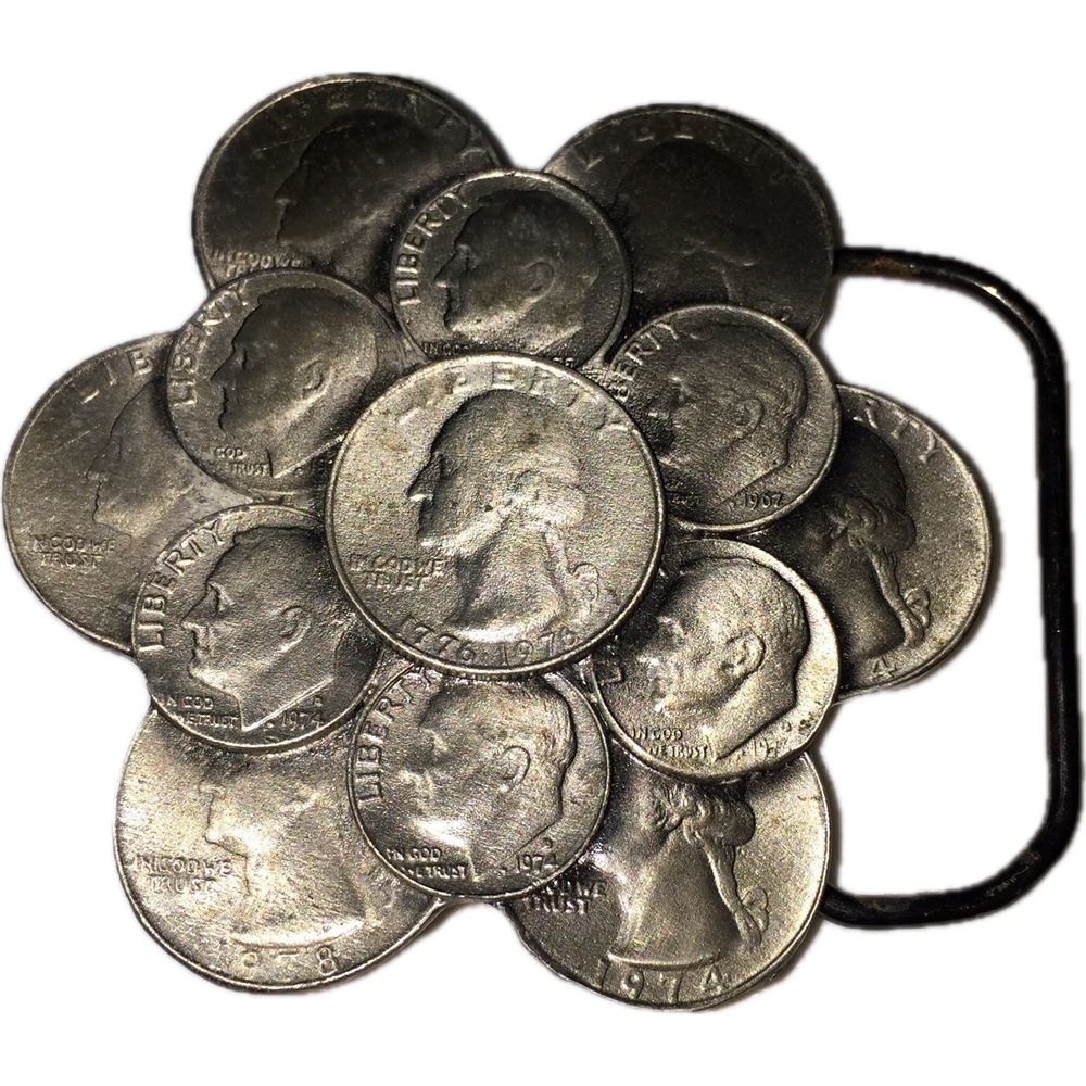 Coin Cluster US Dime Nickel Collector VTG 1979  The Great American Belt Buckle